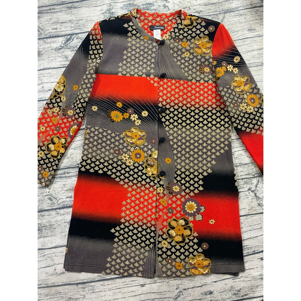 Moonlight Y&S Fashion L Oriental Floral Long Line Jacket Art to Wear Boho Asian - Picture 4 of 11